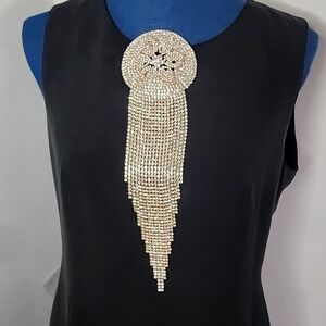 Large Statement Petal Flower Brooch Pin Rose Gold Rhinestone Fringe New